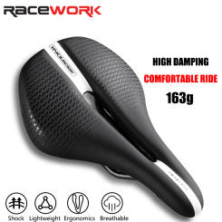 RACEWORK Bike Saddle Super Light Carbon Rails Bicycle Seat MTB Road Racing Comfortable Saddles 240*145mm Rail Cycling Part