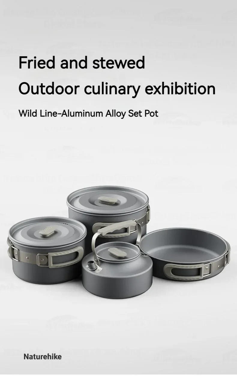 Description Picture 6 of itemNaturehike Lightweight Tableware Pot Frying Pan Kettle Folding Handle Portable Camping Outdoor Cookware Picnic Aluminum Alloy