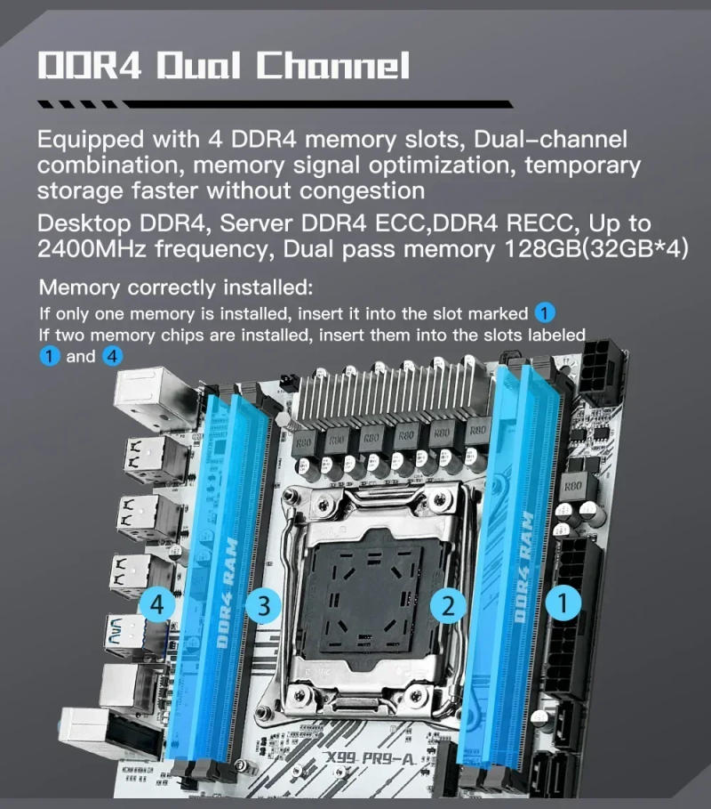 Description Picture 6 of itemMACHINIST PR9-A Xeon X99 motherboard combo LGA 2011-3 E5 2680 V4 CPU + 16GB 2400MHz DDR4 ECC memory kit Support NVME M.2 SATA