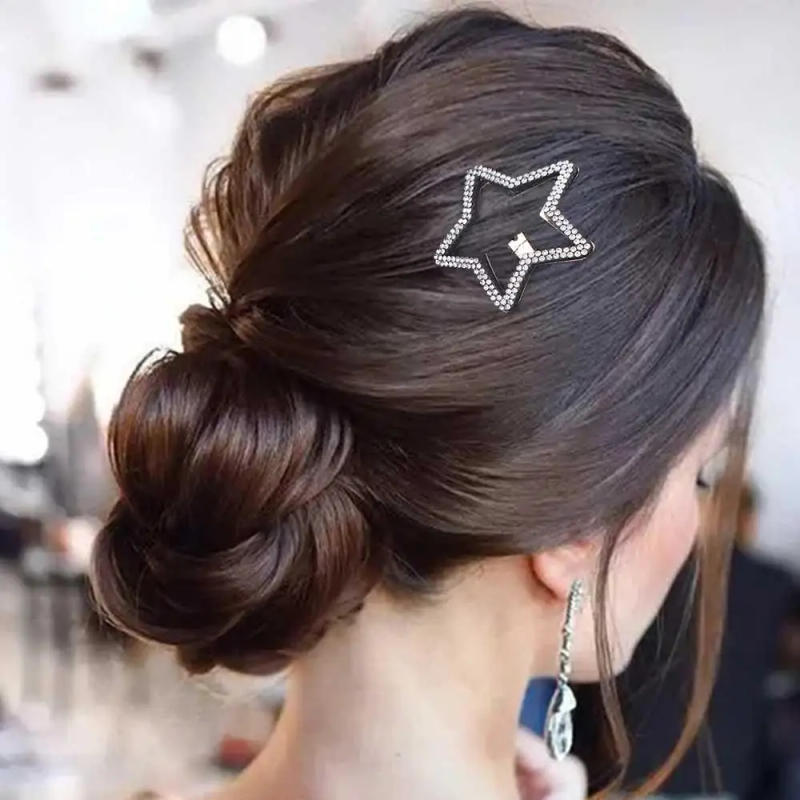 Description Picture 2 of itemMetal Rhinestone Star BB Clip Fashion Geometric Pentagram Hollow Hair Clip Hair Clip Barrettes Star Side Clip Girls