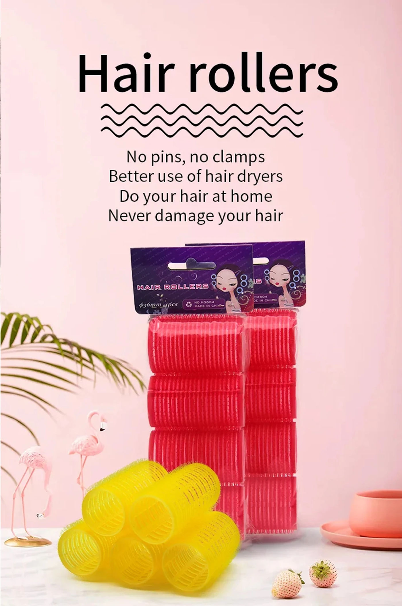 Description Picture 3 of item1 Bag Pink Plastic Large Grip Hairdressing Hair Roll Roller Curlers Salon Home Use Curling Curler Rollers Styling Tools