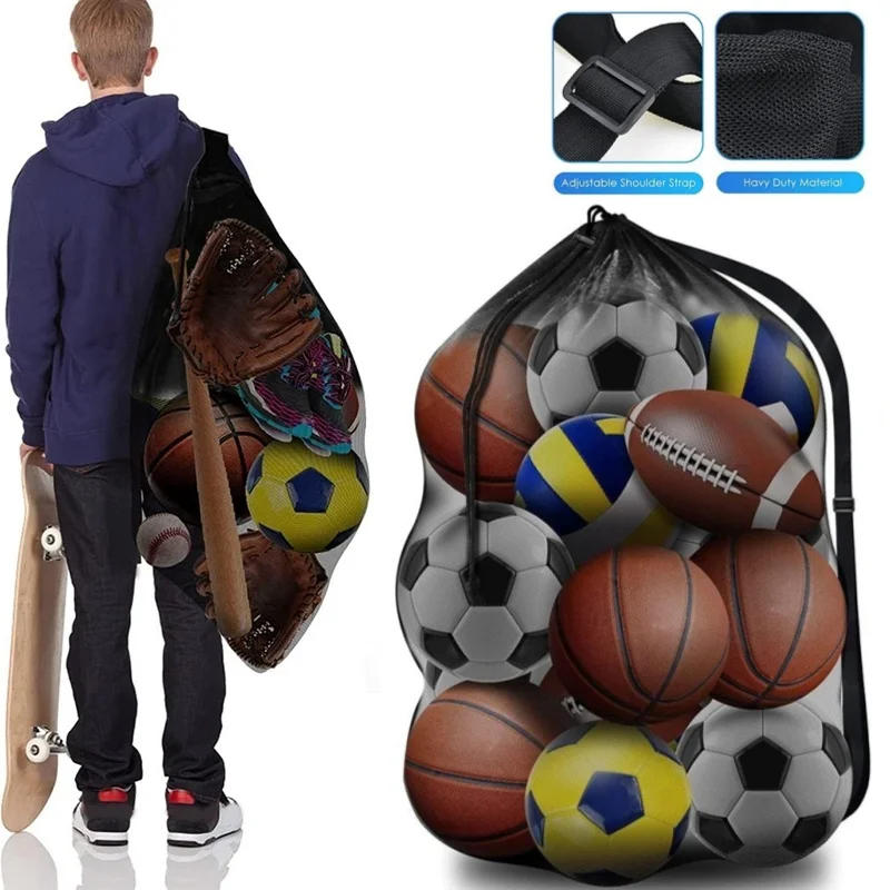 Description Picture 3 of itemLarge Capacity Drawstring Sports Ball Bag Basketball Football Soccer Volleyball Ball Mesh Storage Bags Swimming Gear Backpack