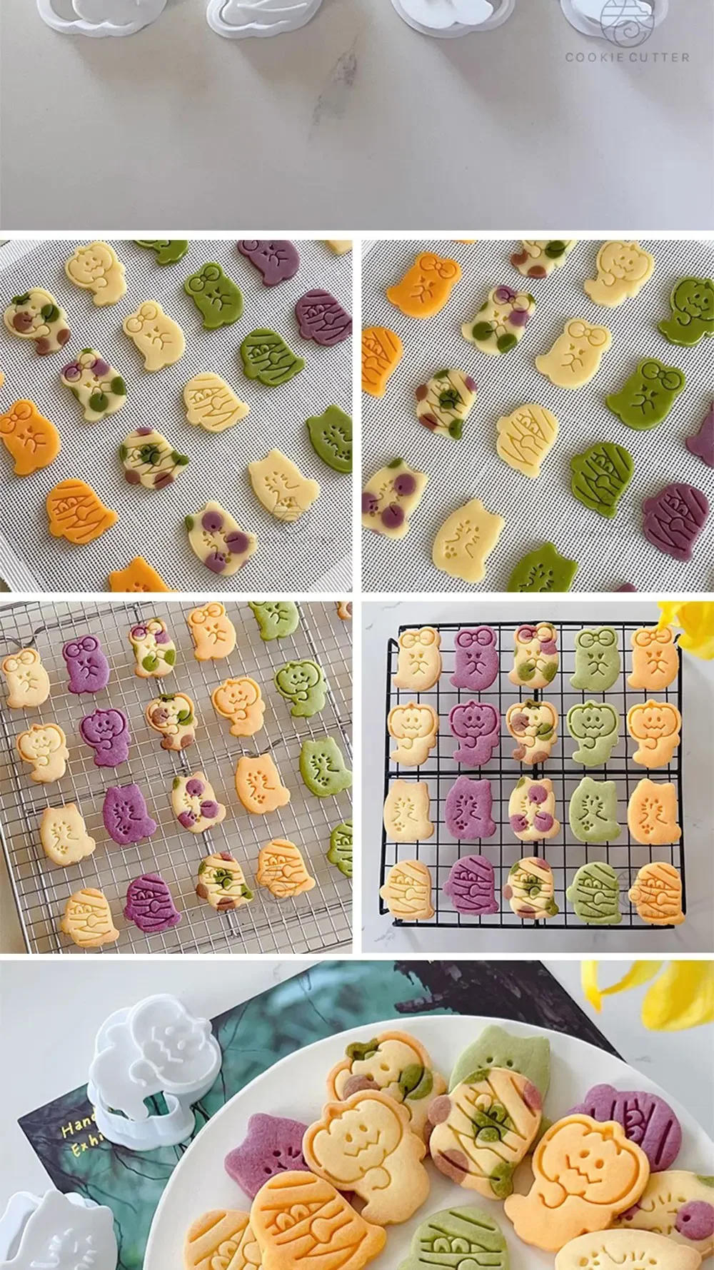 Description Picture 4 of item4Pcs/Set Halloween Baking Accessories Ghost Shape Biscuit Mold Cookie Cutters And Stamps DIY Party Dessert Decoration Tools
