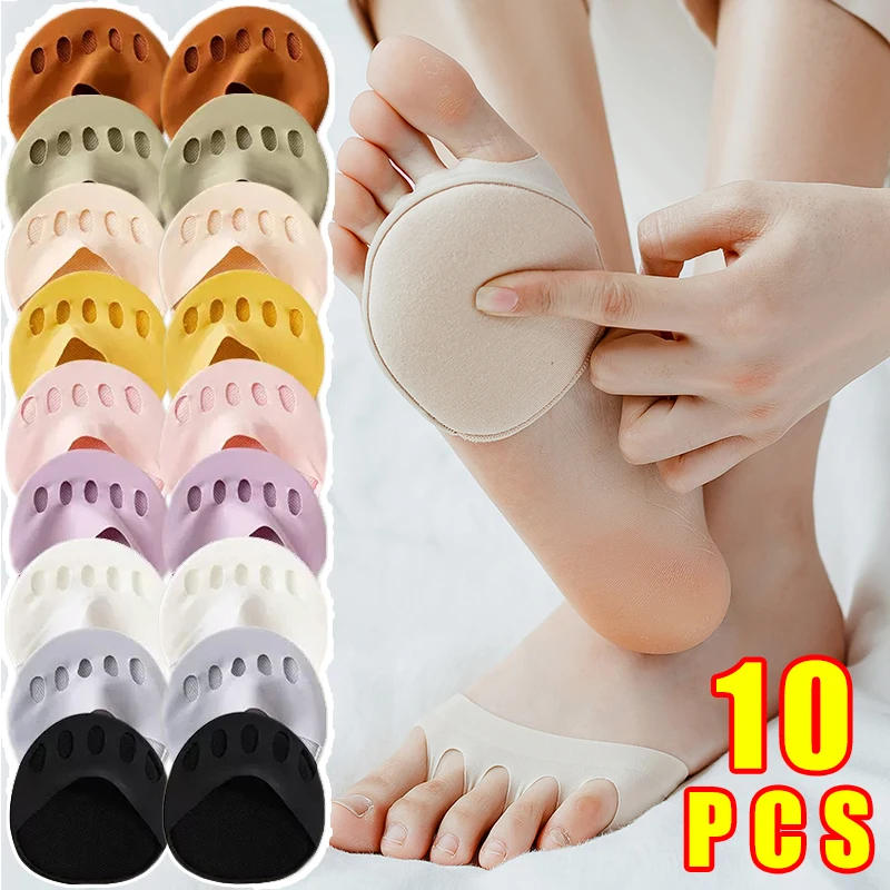 Description Picture 2 of item10pcs Front Foot Pads Women's Summer Thin Anti Wear High Heel Pads Non Slip Half Palm Five Finger Sock Invisible Split Toe Socks