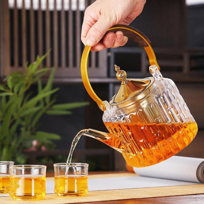 Description Picture 5 of item1000ML Glass Tea Pot with Tea Infuser Teapot Gold Heat Resistant Water Kettle for Coffee Flower Tea Teapots Home Kitchen Teawear