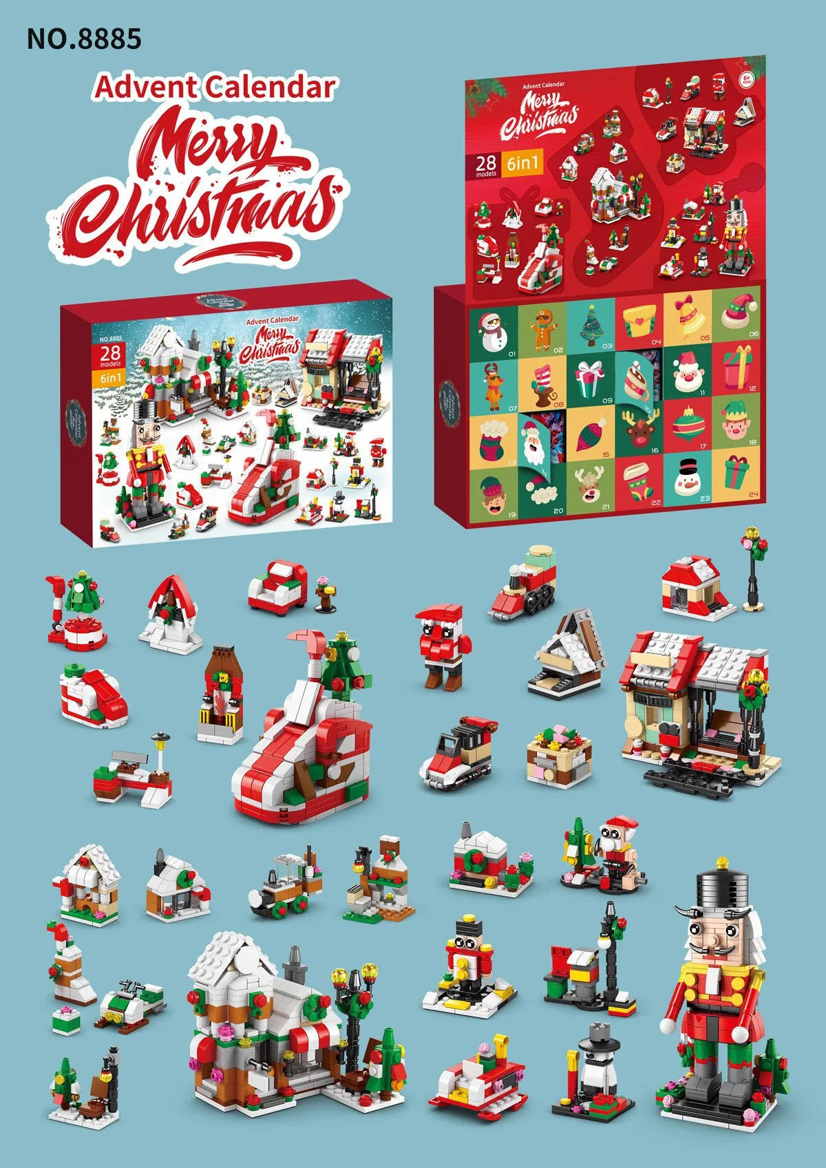 Description Picture 6 of item2025 Christmas Series Building Blocks Gift Box for Kids 24Days Christmas Advent Calendar DIY Nutcracker Santa Claus Bricks Model