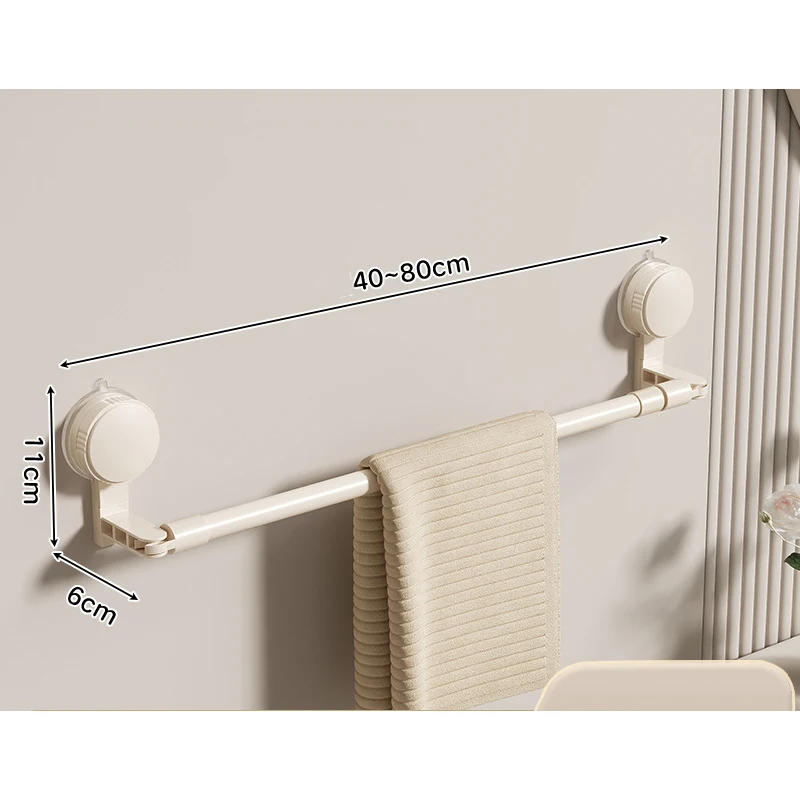 Description Picture 3 of item60/80cm Suction cup Wall Towel Rack Traceless Single Rod Retractable Towel Holder Self-adhesive Kitchen Bathroom Storage Shelf