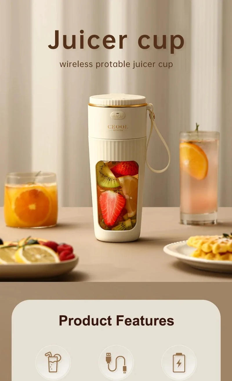 Description Picture 2 of item340ML portable Juicer Wireless with straw Electric Blender for juice milkshake ce cube food supplement Smoothie Mixer