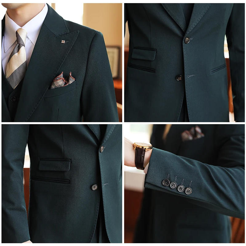 Description Picture 6 of itemAdvanced Sense Wedding Groom (suit + Vest + Trousers) Stylish and Handsome Wedding Suit Hip Lapel Collar Suit Three-piece Set