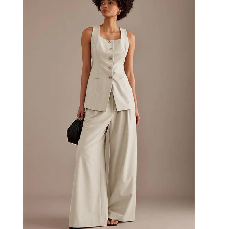 Description Picture 5 of itemYouthful Woman Clothes Women's 2024 New Solid Color Vest and Pants Two-piece Set Simple Casual Vest Two-piece Set Vests Tailored