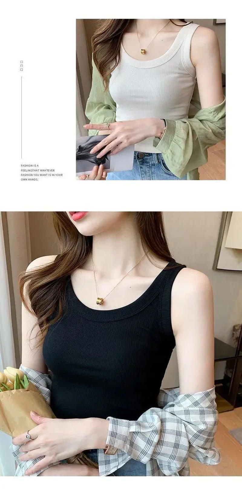 Description Picture 6 of itemBra Pad Vest Women's Summer Set White Soft Wire Sleeveless Bottom Comfortable Breathable T-shirt Vest Tight Gym Vest Jacket