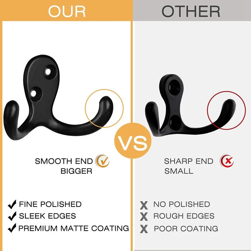 Description Picture 3 of itemCoat Hooks Wall Mounted, Dual Prong Wall Hook, Matte Finish Towel Hook Robe Hook, Double Hooks For Coats, Keys