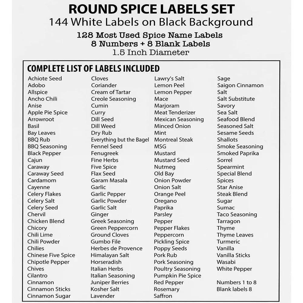 Description Picture 4 of item144pcs Printed Round Spice Stickers Seasoning Bottle Jar Labels Storage Kitchen Waterproof Stickers Spice Tags BBQ Label