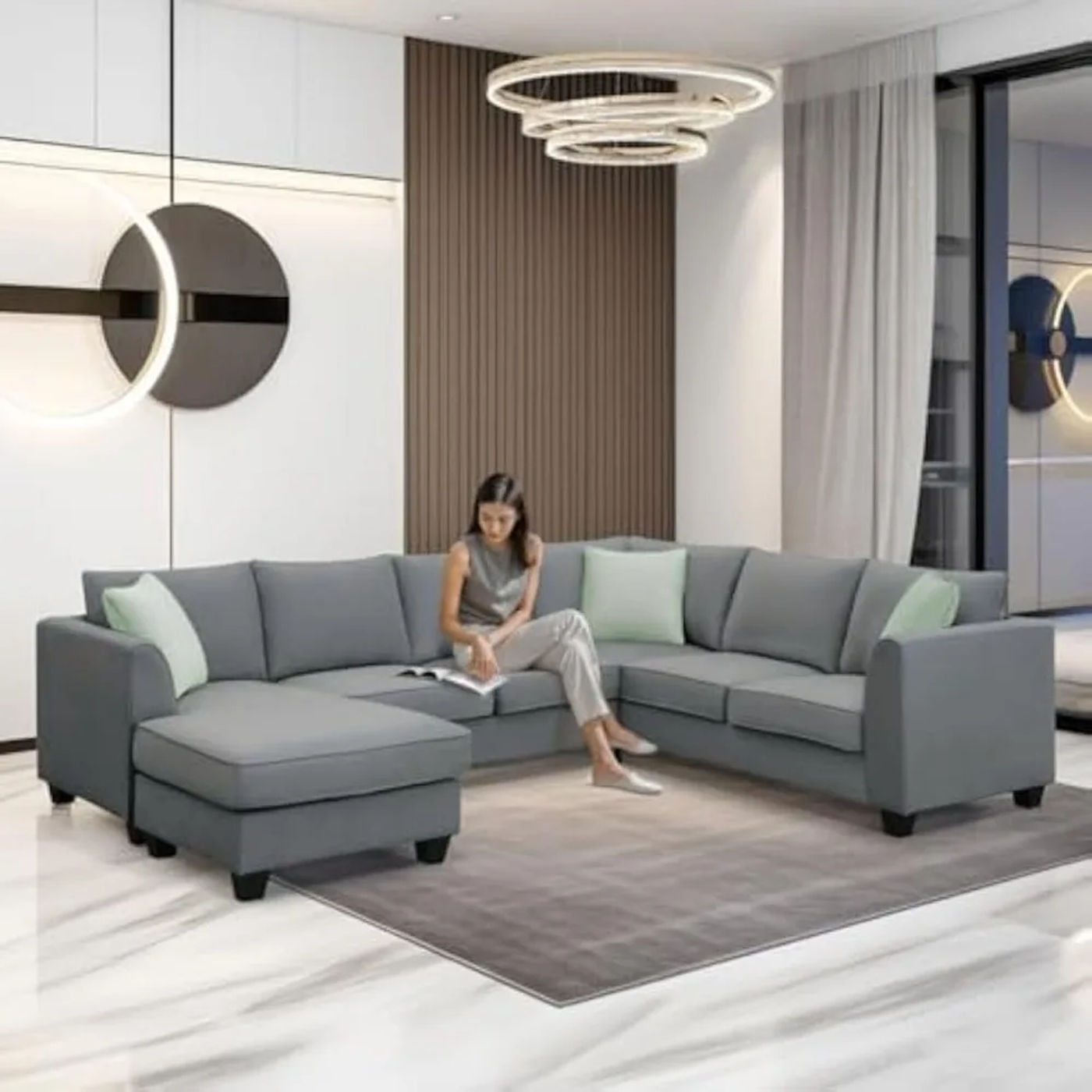 Description Picture 5 of itemSofa Couches Living Room Sets, 7-Seats Modular Sectional Sofa with Ottoman, 112 * 87" L-Shape Sofa Corner Couch with 3 Pillows
