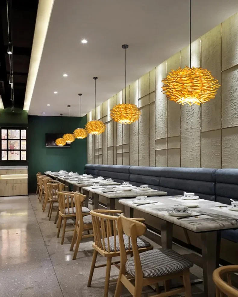 Description Picture 3 of itemJapanese Bamboo Chandelier Chinese Style Rattan Woven Hanging Light Ceiling Lamp for Home Cafe Bar Decorate Restaurant Lighting