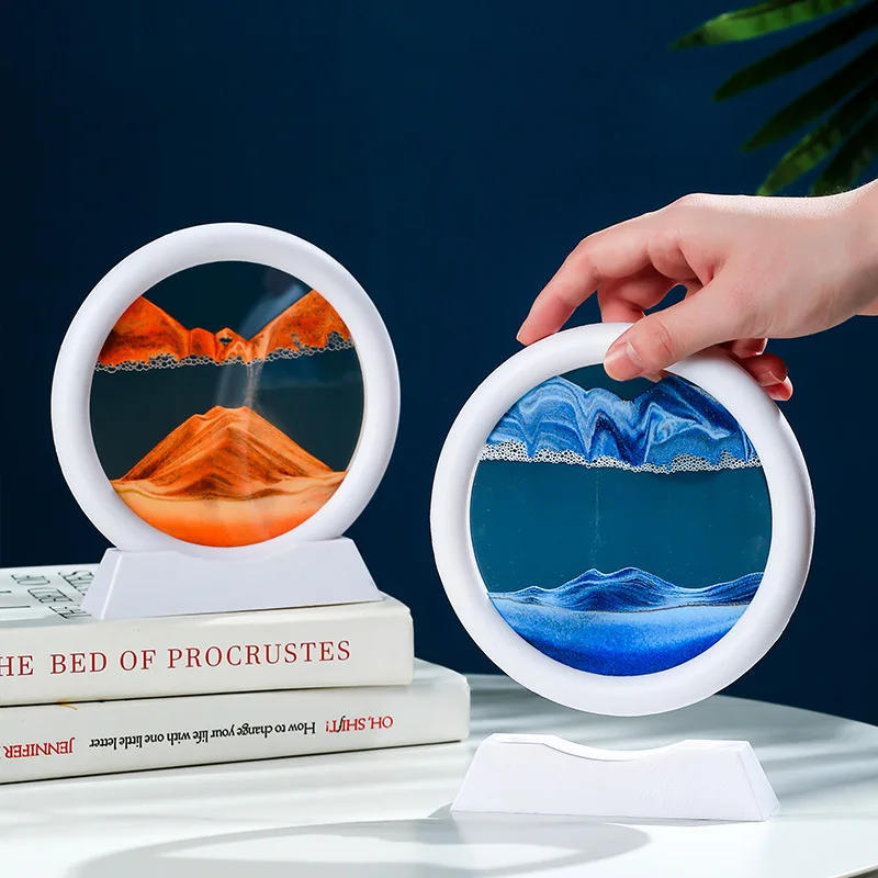 Description Picture 5 of item3D Moving Sand Art Picture Round Glass Deep Sea Sandscape Hourglass Quicksand Craft Flowing Painting Office Home Decor Gift