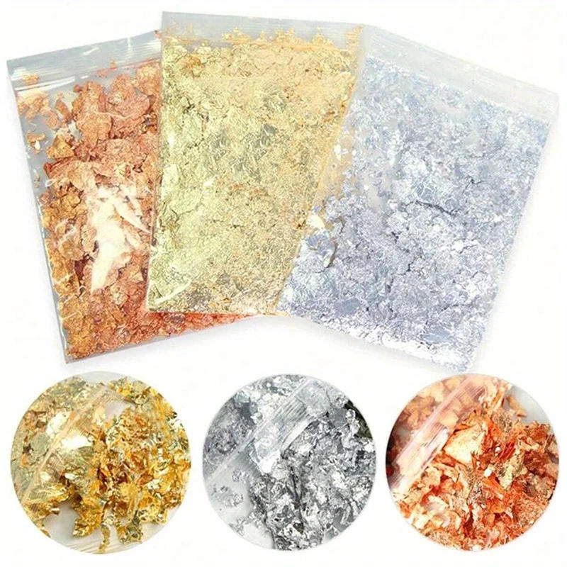 Description Picture 4 of itemNail Art Accessories Gold Silver Copper Foil Sequins Glitter Leaf Flake Sheet Bulk Foil Paper For Gilding Manicure Decoration
