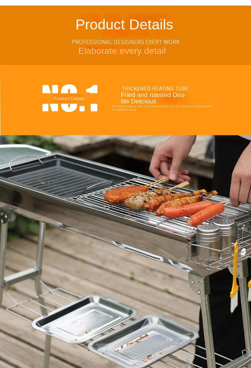 Description Picture 6 of itemOutdoor Stainless Steel Charcoal Grill Large Size Barbecue Tool Portable Free Installation Handle Folding BBQ Cooking