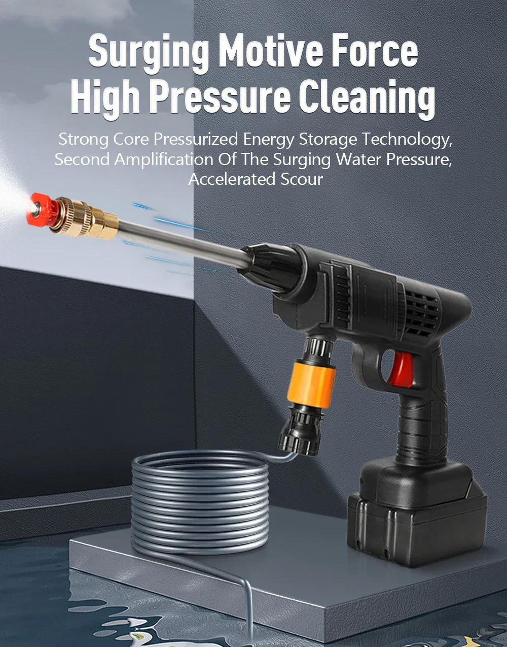 Description Picture 2 of itemPortable High Pressure Washer 30Bar Water Gun Household Lithium Battery Wireless Garden Spray Cleaner Pump Washing Machine