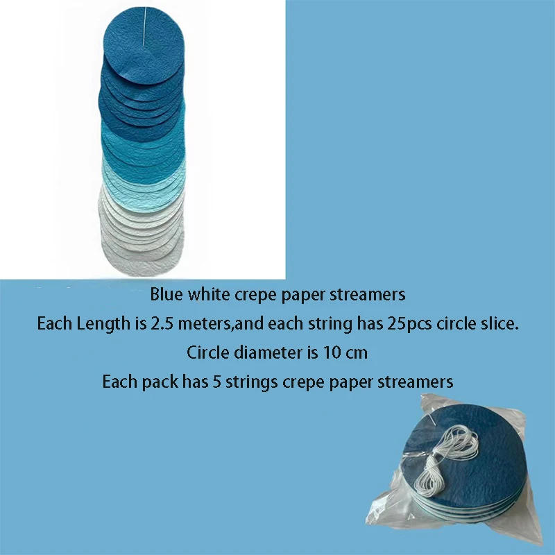 Description Picture 5 of itemNavy Blue White Under The Sea Themed Party Decorations Crepe Paper Polka Circle Dot Backdrop Garland Hanging Wedding Streamers