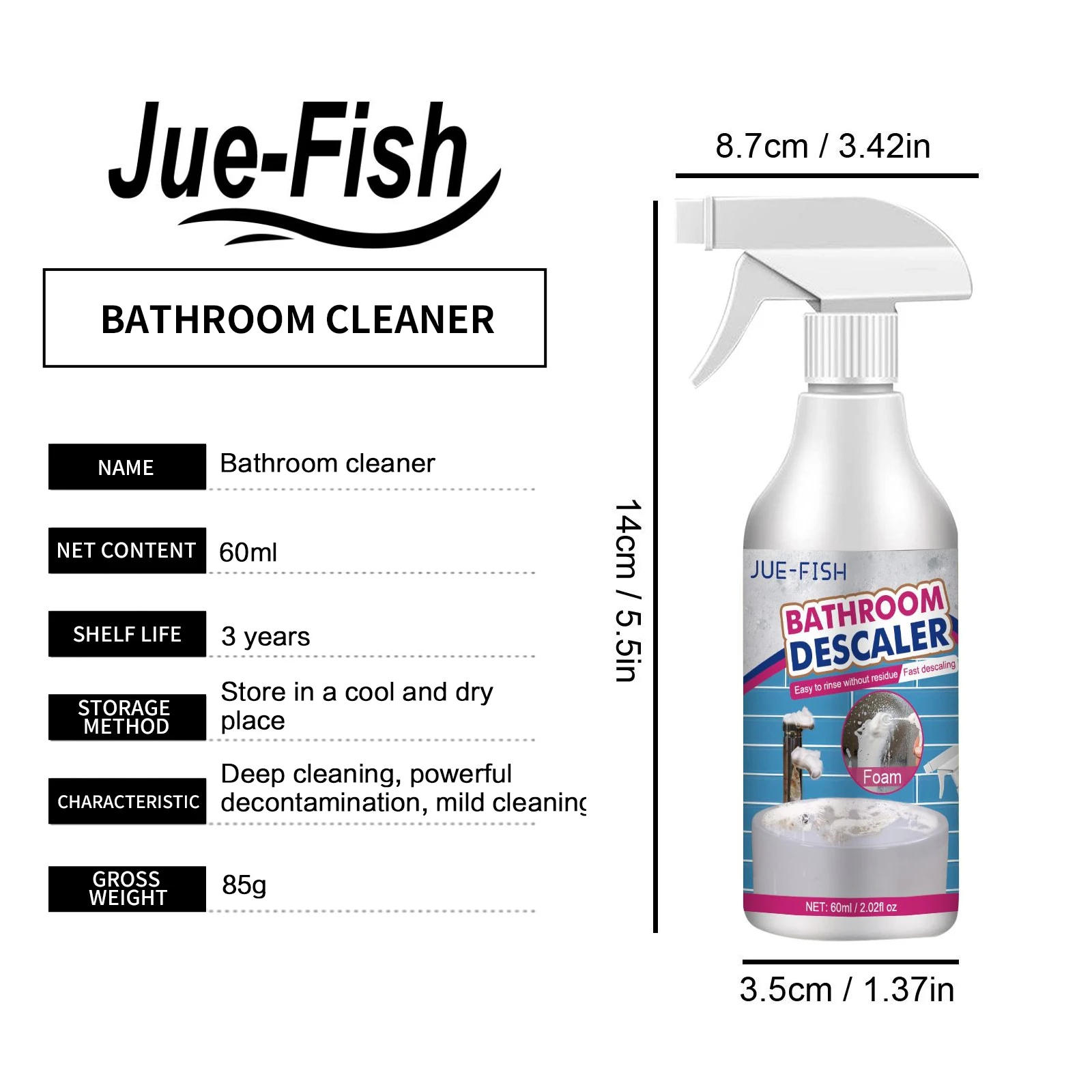 Description Picture 6 of itemBathroom Descaling Spray Powerful Remove Stubborn Stains Shower Head Rust Removal Bathtubs Dirt Cleaning Toilet Cleaner Spray