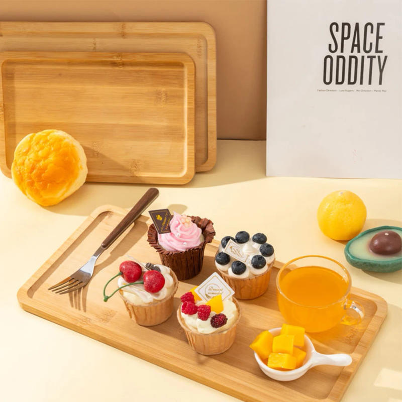 Description Picture 2 of itemBamboos Wood Rectangular Tea Tray Solid Wooden  Tray Tea Cups Trays Stand Tray For Kitchen Party Tea Bar Storage Tray Tableware