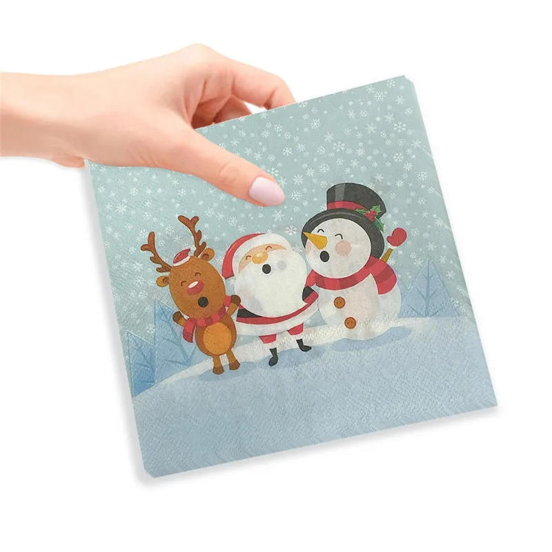 Description Picture 4 of item20pcs Christmas Napkins Paper Santa Claus Snowman Merry Christmas Decorations Home New Year Disposable Tableware Supplies