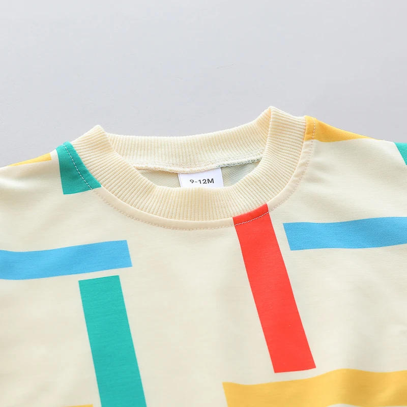 Description Picture 4 of item2PCS Baby Spring and Autumn Full Print Color Stripe Long Sleeve Long Pants Two Piece Set