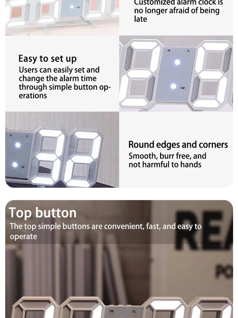 Description Picture 6 of itemSimple Fashion Electronic Clock 3D Luminous Digital Clock Voice-activated Silent Alarm Clock Creative Desktop Clock