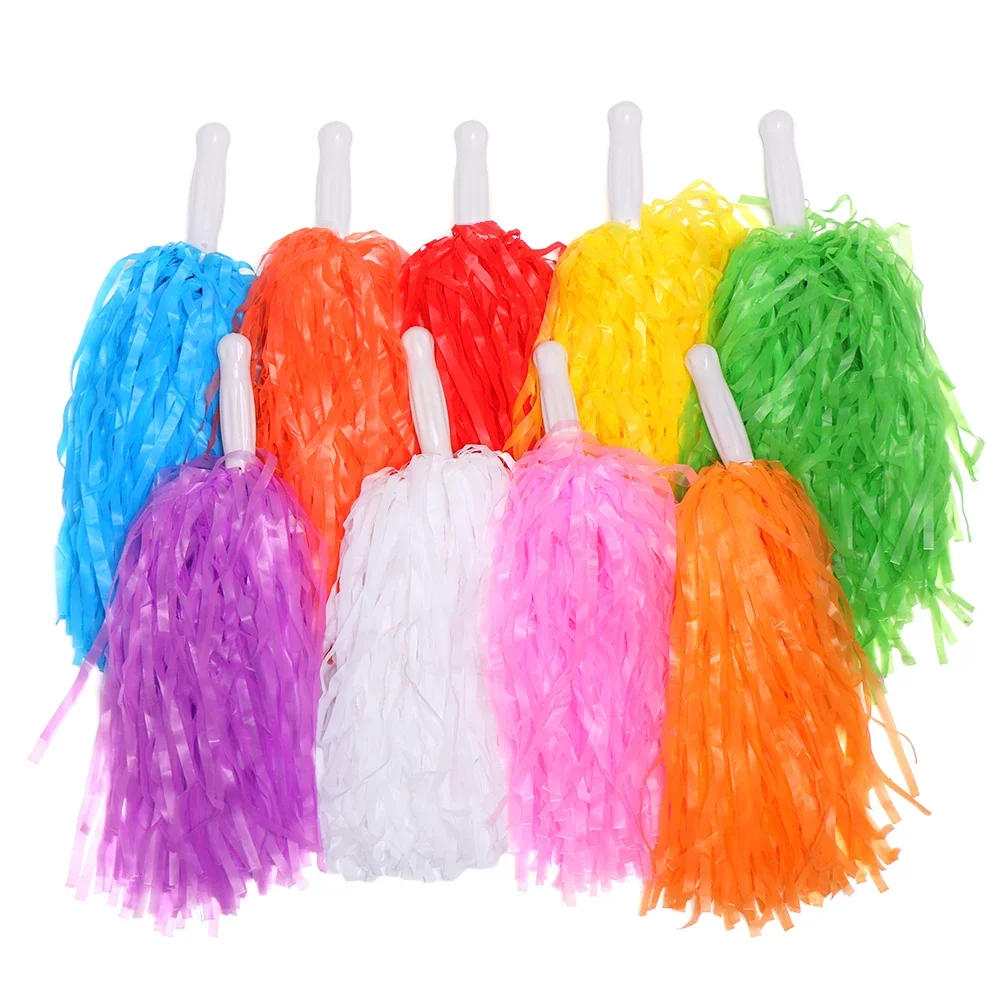Description Picture 6 of item1Pair Rainbow Plastic Cheerleader Pompoms Girl Cheer Refueling Props Cheerleading Pom Ppom Handle/Double Hole Game Cheering Ball