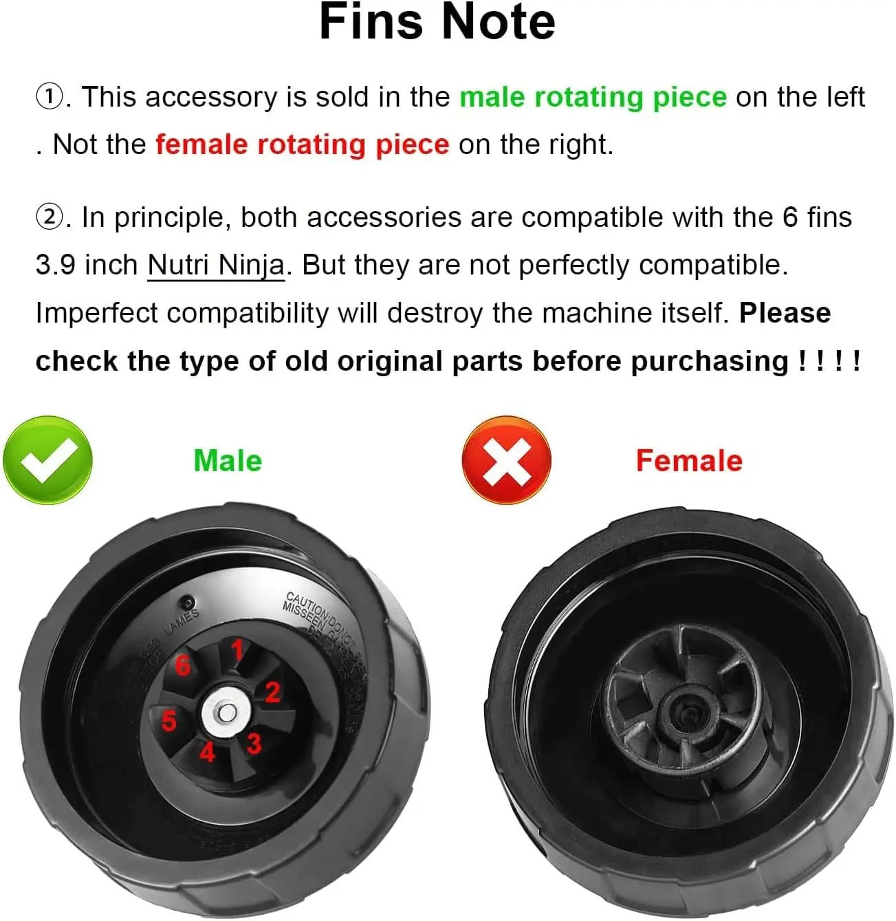 Description Picture 5 of item6-Fin Male Blender Blade Replacement Parts for Nutri Ninja Blender BL660 BL770 BL780 BL740  BL663CO  fo Juicer Case Mixer Spare