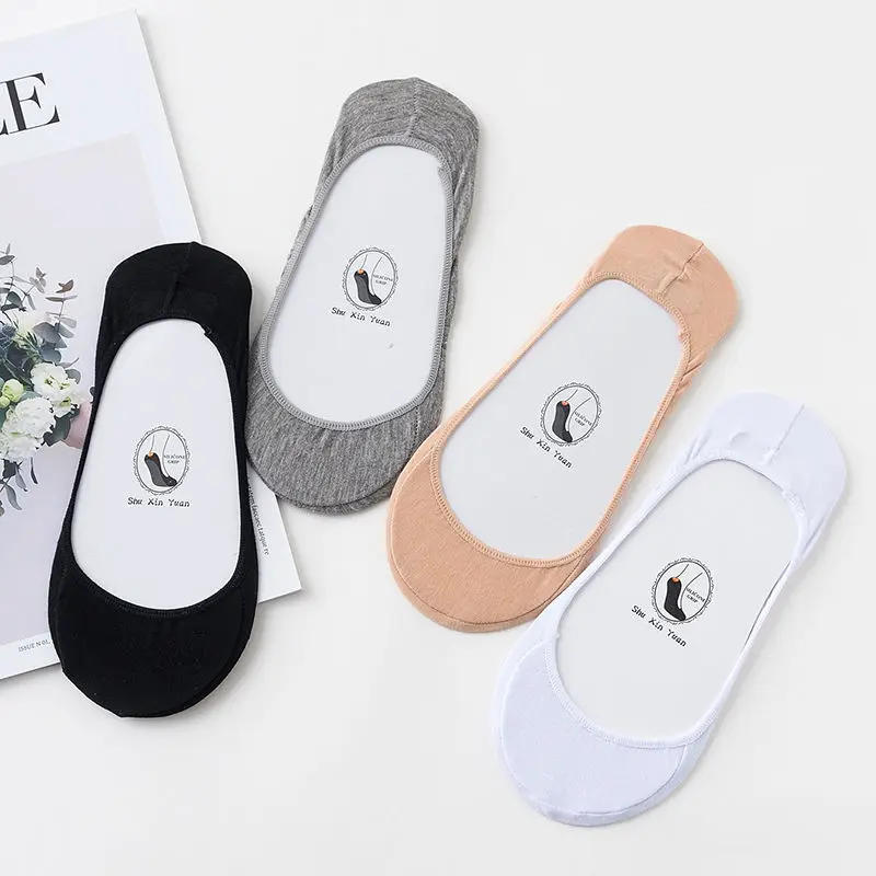 Description Picture 6 of item5Pairs Cotton Socks Summer Invisible Non-slip Boat Socks Invisible Ladies Low Cut Ankle Socks Women Slippers Silicone Thin Sock