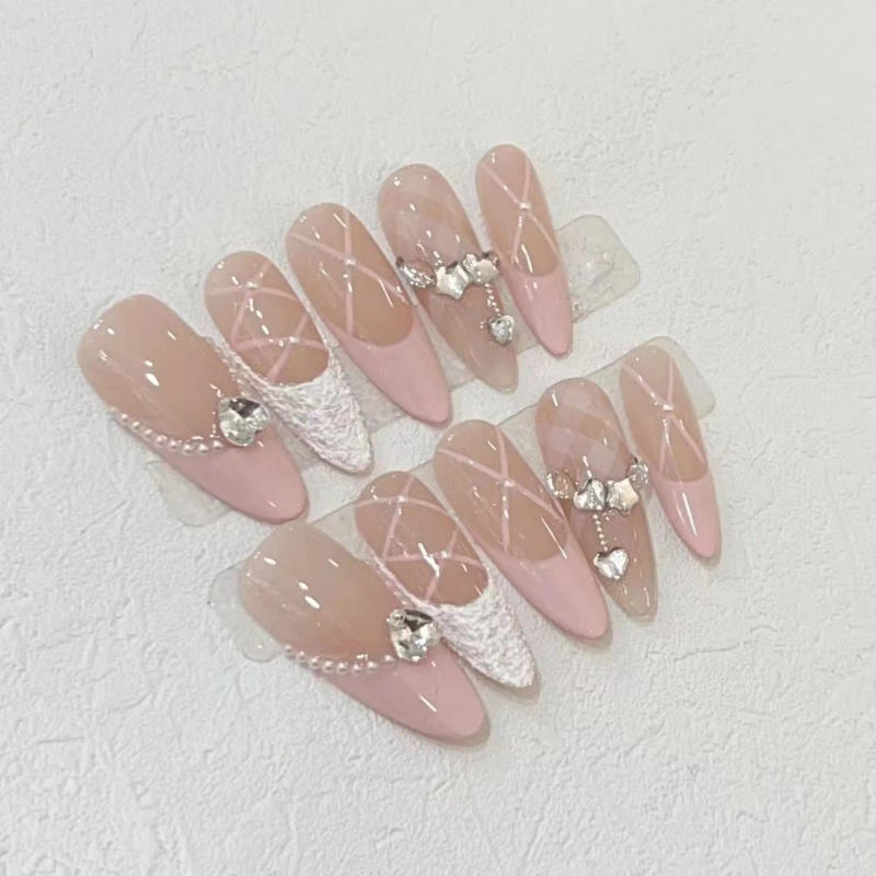 Description Picture 5 of item10Pcs Long Almond Handmade Press on Nails Fake Nails with Rhinestone Wearable Stick-on Nails False Nail Накладные Ногти Uñas
