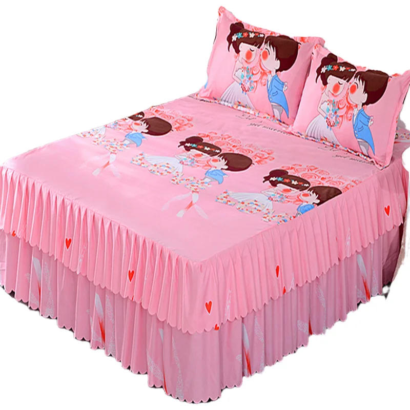 Description Picture 5 of item3Pcs Bed Sheet Lace Skirt Elastic Fitted Double Bedspread With Pillowcases Mattress Cover Bedding Set Elastic King Size Bedsheet
