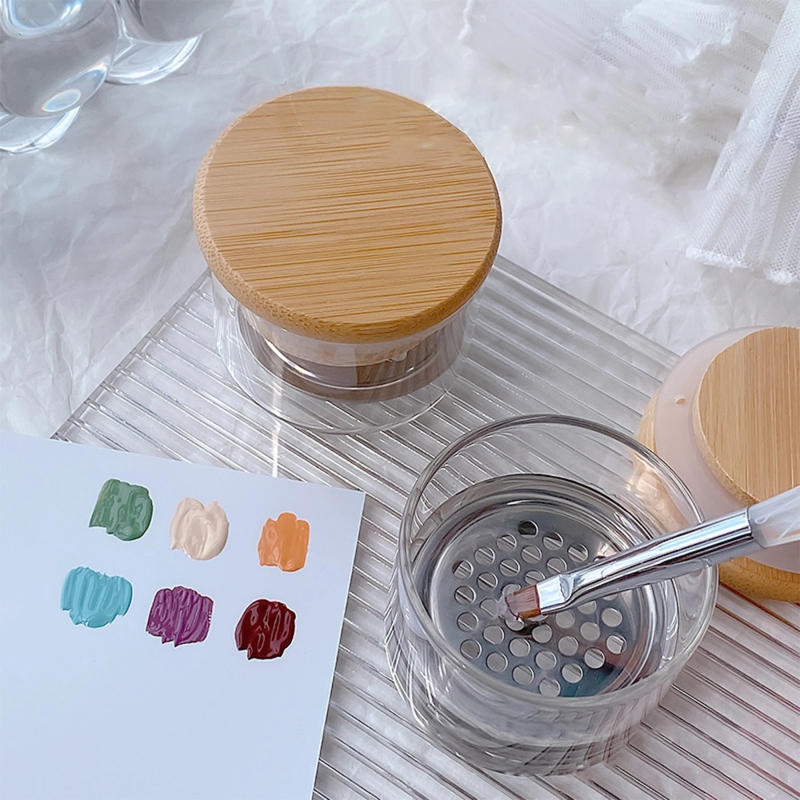 Description Picture 4 of itemJapanese Style Nail Art Sequin Brush Cleaning Cup With Lid Stainless Steel Mesh Layered Crystal Cup Brush Cleaning Tool