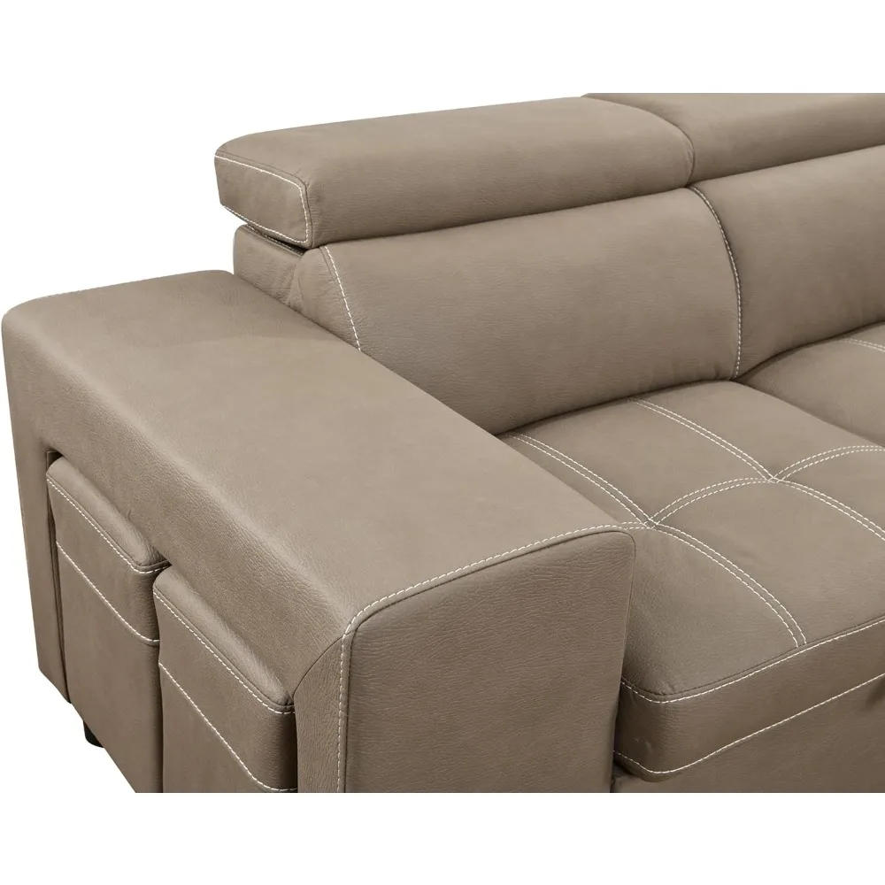 Description Picture 6 of item104'' Sectional Sleeper Sofa with Pull Out Bed and Storage Chaise Ottoman, L Shaped Couch with Adjustable Headrest and Stools