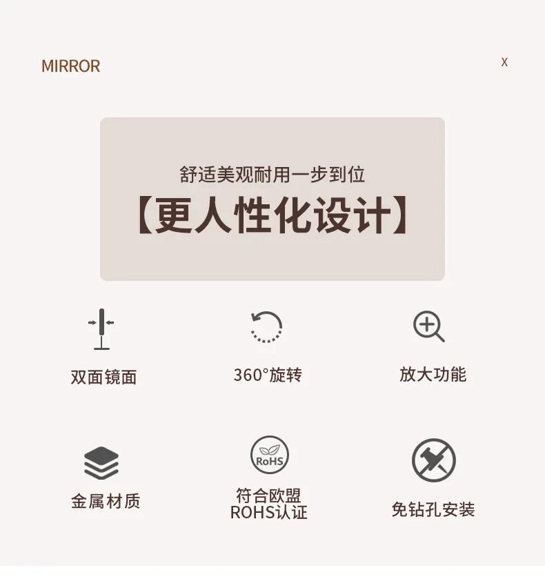 Description Picture 3 of itemWall Mounted Folding Arm Extend Bathroom Mirror Magnification Double Side Touch Dimming Makeup Mirrors Round Vanity Mirror