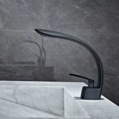 Basin Faucet Black Bathroom Mixer Tap Brushed Gold Wash Single Handle Hot and Cold Grey Waterfall