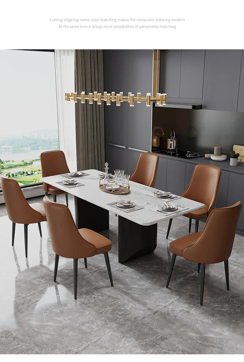Description Picture 4 of itemLuxury Kitchen Dining Chairs Beige Modern Trendy Faux Leather Dining Chairs European Upholstered Chaises Salle Manger Furnitures