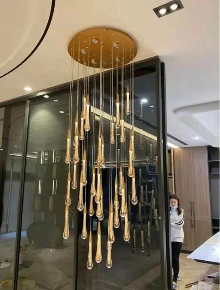 Description Picture 4 of item2024 New Modern LED Crystal Pendant Light Lustre Restaurant Bar Composite Staircase Light Living Room Home Decoration Lighting