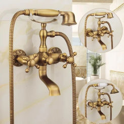 Antique Bathtub Shower Set Wall Mounted Brass Bathtub Faucet Bathroom Hot  and Cold Bath and Mixer Taps Brass