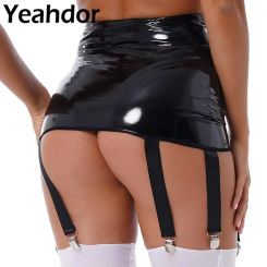 Women's Garters Patent Leather Garter Belt High Waist Suspenders Underwear Shorts for Nightclub Rave Party Pole Dancing Costume