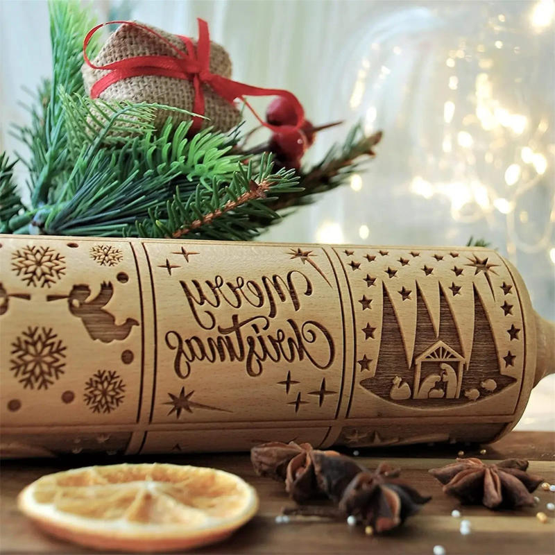 Description Picture 3 of itemKitchen Nativity Engraved Rolling Pin Embossed Dough Roller Xmas Cookie Cutter Pastry Christmas Gifts Carved Mold Cookies Natal