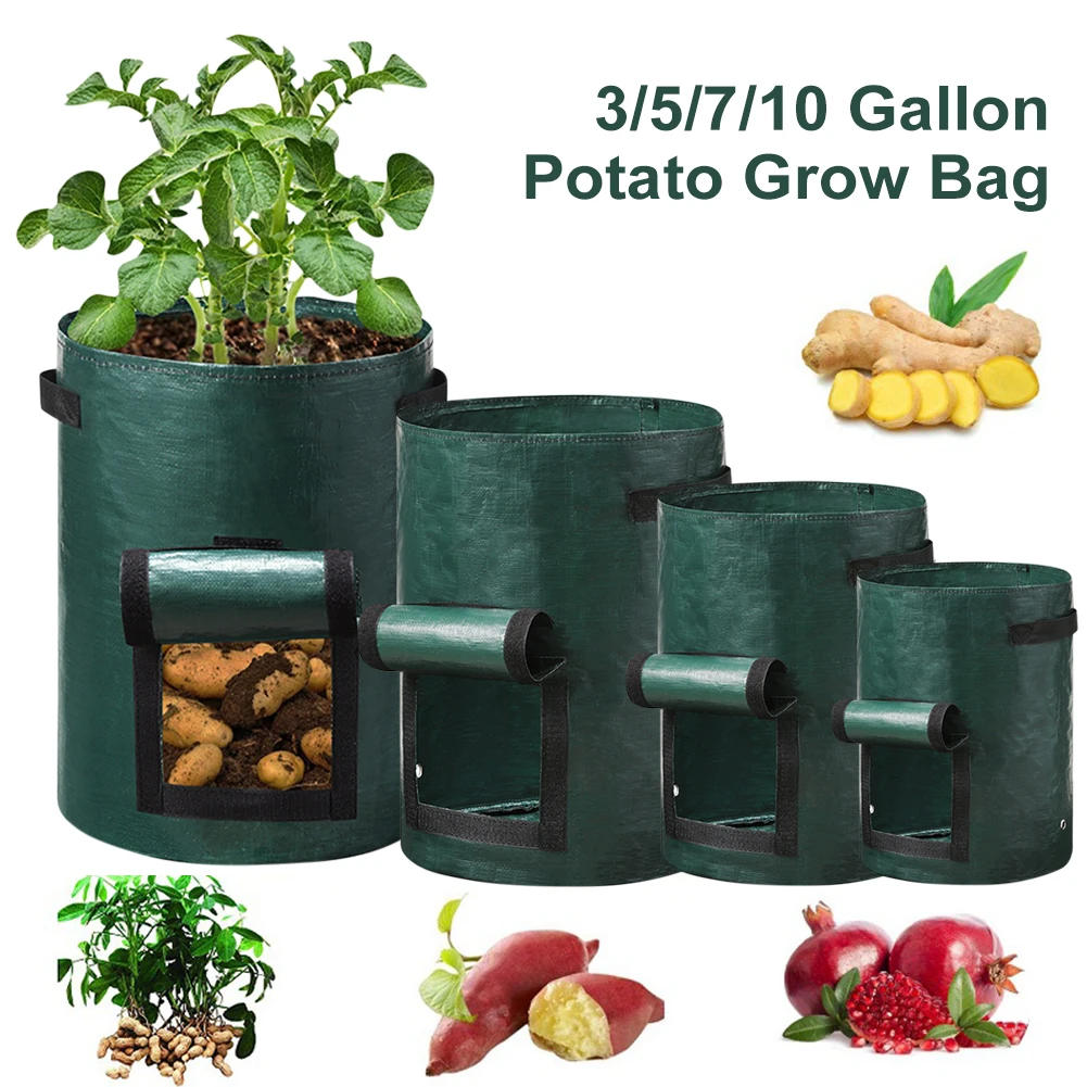 Description Picture 2 of item3/5/7/10 Gallon Plant Growing Bags PE Vegetable Grow Bags with Handle Thickened Growing Bag Potato Onion Bag Outdoor Garden Pots