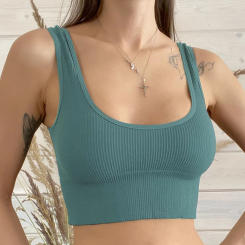 Women Tops Seamless Bralette Tank Top Female Crop Tops Cami Underwear Scoop Neck Ribbed Basic Tee Sexy U Back Camisole