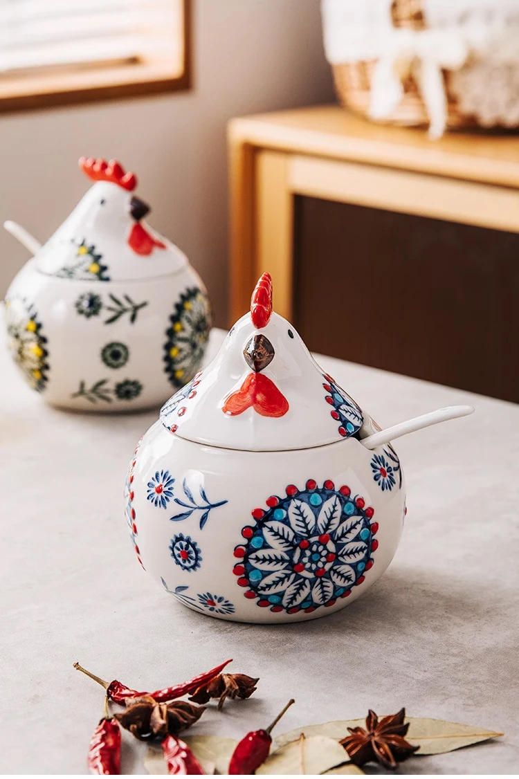 Description Picture 3 of itemCreative Ceramic Seasoning Jar Rooster Seasoning Box Home with Lid Seasoning Box Pepper Salt Jar Moisture-proof Kitchen Tools