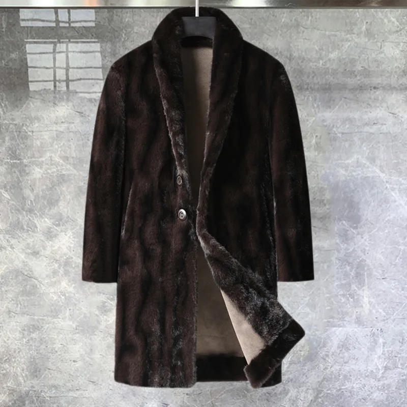 Description Picture 4 of itemHigh Quality Contrasting Color Print Coat Herren Winter Long Thick Streetwear Jacket 2023 New Style Men's Faux Leather Jacket