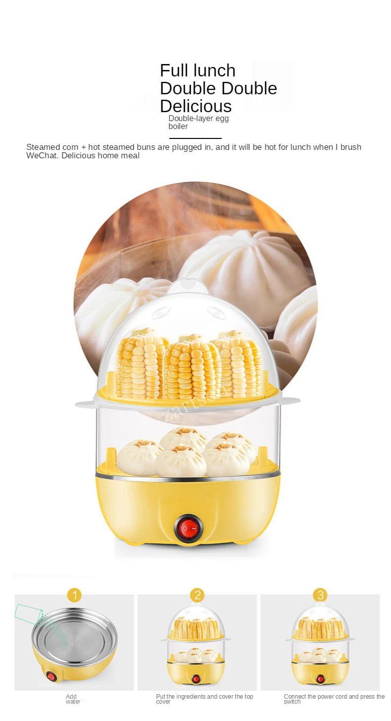 Description Picture 6 of itemElectric Egg Boiler Double Layer Multifunctional Corn Egg Custard Automatic Mini Steamer 14 Eggs Breakfast Egg Cooker