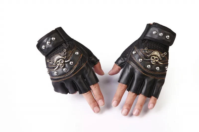 Description Picture 6 of itemPunk Skulls Rivet PU Leather Gloves Men Women Fashion Hip Hop Gym Half Finger Gloves Summer Cycling Motorcycle Accessories