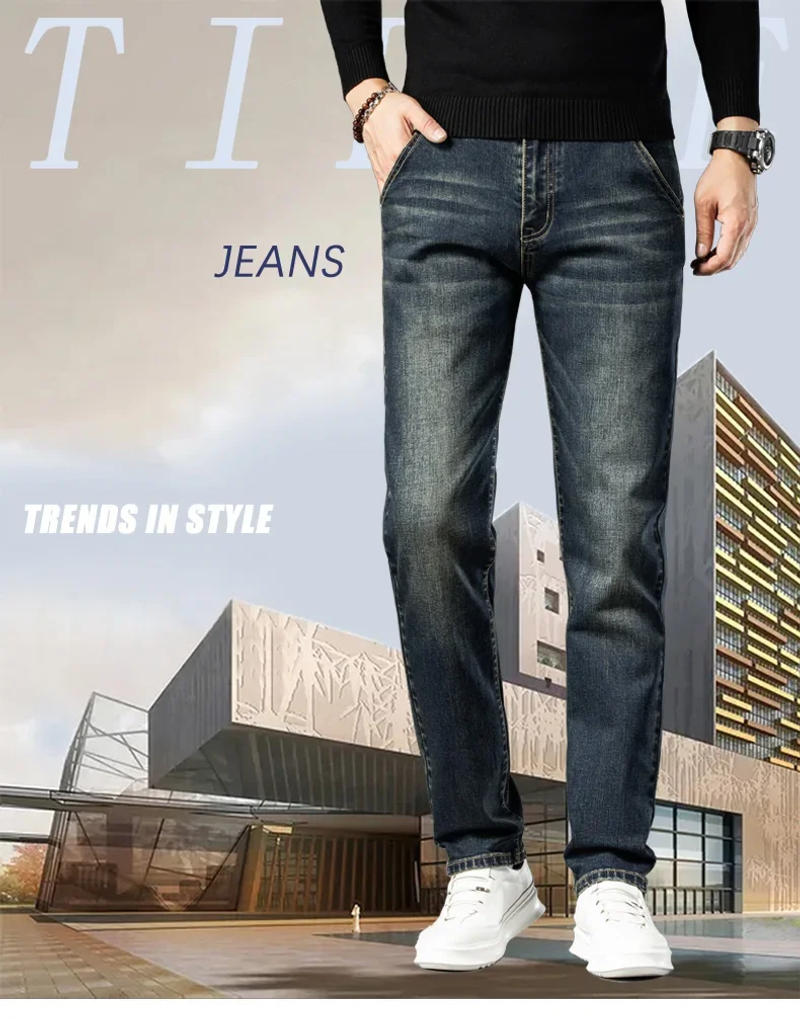 Description Picture 2 of itemRetro Men's Stretch Straight Jeans Washed Fashion Distressed Baggy Denim Trousers Male Full Length Classic Brand Pants